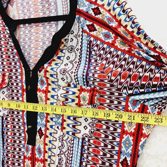 Blouse Tunic Aztec Boho Global Nomad Tribal Revival Festival Tab Sleeve Size 3X - Picture 10 of 12